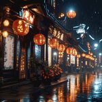 古镇雨天夜景