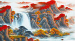 高山流水山水挂画