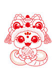 快乐蛇舞狮子线稿手绘