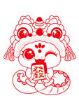 手绘快乐蛇舞狮子线稿插画