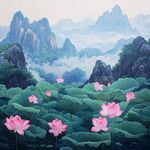 巨幅山水画现代莲花画