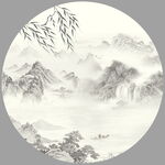 圆形水墨画
