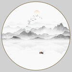 圆形水墨山水画