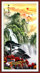 竖幅迎客松山水画