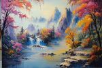 山水画油画手绘风景