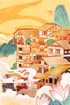黄色清新中国风重庆洪崖洞风光