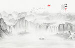 中国风意境山水水墨画