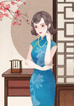手绘中国风民国风旗袍女子