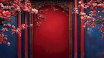 东方之美 红墙蓝柱 梅花绽放