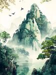 青山绿水间飞鸟伴奇峰
