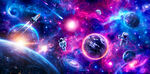 梦幻宇宙星空外太空星球火箭背景
