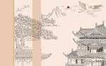 中式古风建筑山水图景