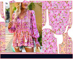粉色花卉图案服饰设计图