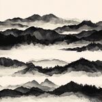 水墨群山云雾缭绕图