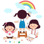 儿童美术课画笔颜料学习工具插画