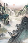 国画迎客松山水画