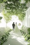 梦幻白绿系婚礼浪漫通道