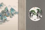 中式格栅迎客松背景墙
