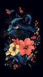 黑猫伴花蝶的梦幻插画