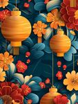 中式灯笼花卉喜庆背景图