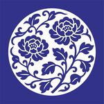 矢量缠枝牡丹青花瓷圆形花卉图案