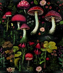 梦幻森林中的蘑菇花卉景观