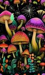 梦幻多彩蘑菇森林景象