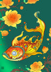 中式锦鲤花卉吉祥图案