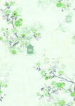 清新绿枝花鸟背景图