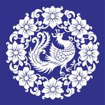蓝底白纹凤凰花卉图案