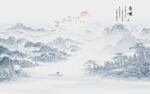 新中式禅意水墨山水画背景墙壁纸