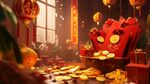 新春佳节红包金币满桌景