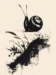 水墨风蜗牛与植物插画