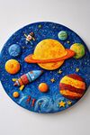 手绘梦幻太空星球与火箭