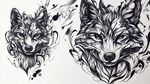 黑白双狼创意艺术插画