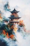 水墨山间古亭秋景图