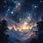 梦幻星空下的壮美山峦