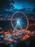 夜幕下璀璨的摩天轮游乐场