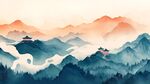 水墨山峦中的古韵楼阁