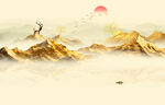古风金色水墨山水画