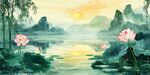夏日荷塘山水诗意画卷