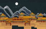 月夜下的中式古建筑景观