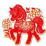 红色剪纸风骏马花卉图案