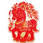 红色剪纸风吉祥骏马图案