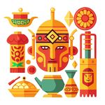传统中式器物与面具图案