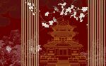 中式古风建筑与花卉图景
