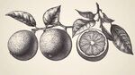 复古风格柠檬枝叶插画