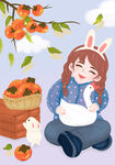女孩与白兔的秋日温馨时光