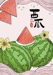 清新西瓜手绘插画海报包装