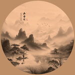 圆形山水风景画